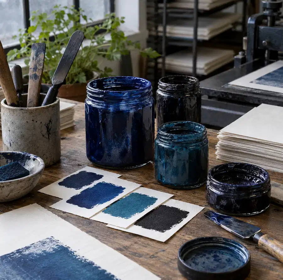 Illustration of print businesses equipment and workspace