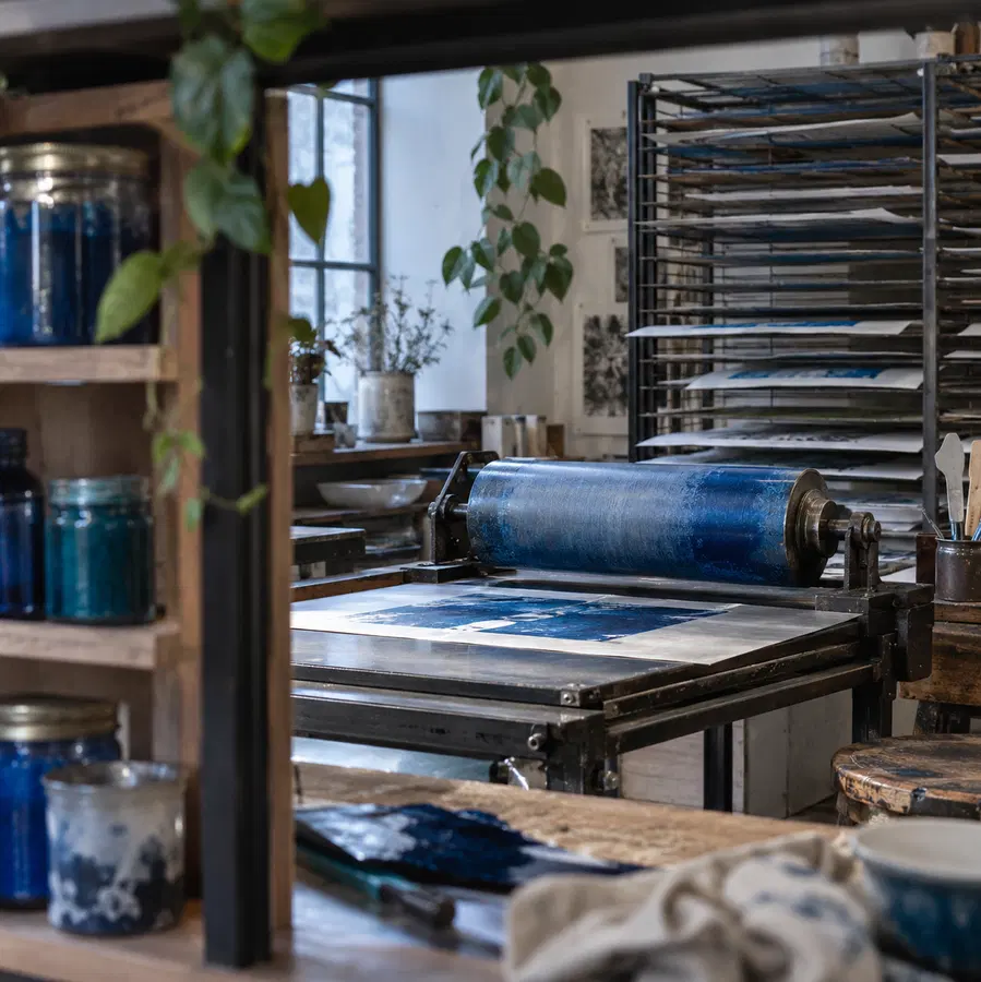 Illustration of print businesses equipment and workspace